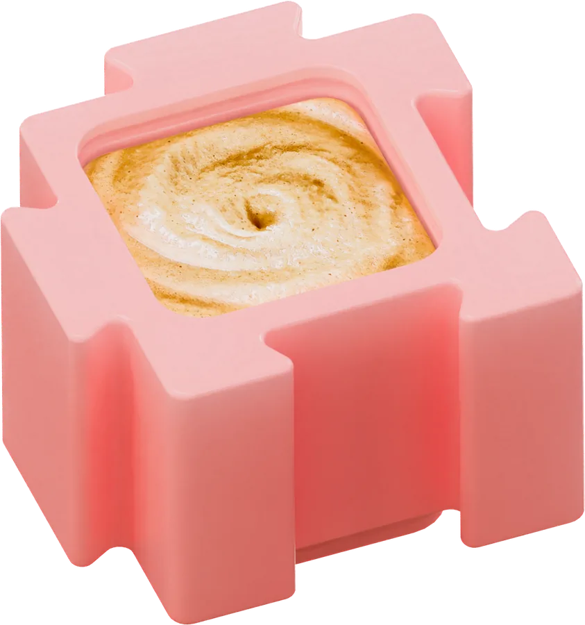 Pink HERO LinkBlox cut away to show a frozen treat swirl filling the inner chamber