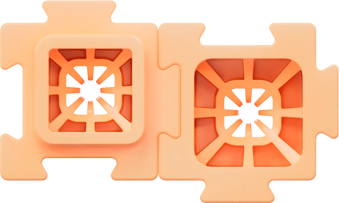 Two peach colored HERO LinkBlox linked together showing sunburst pattern foraging chambers