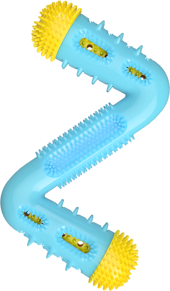 HERO Treat to Clean yellow and red Z-Stick interactive dental dog toy on retail packaging